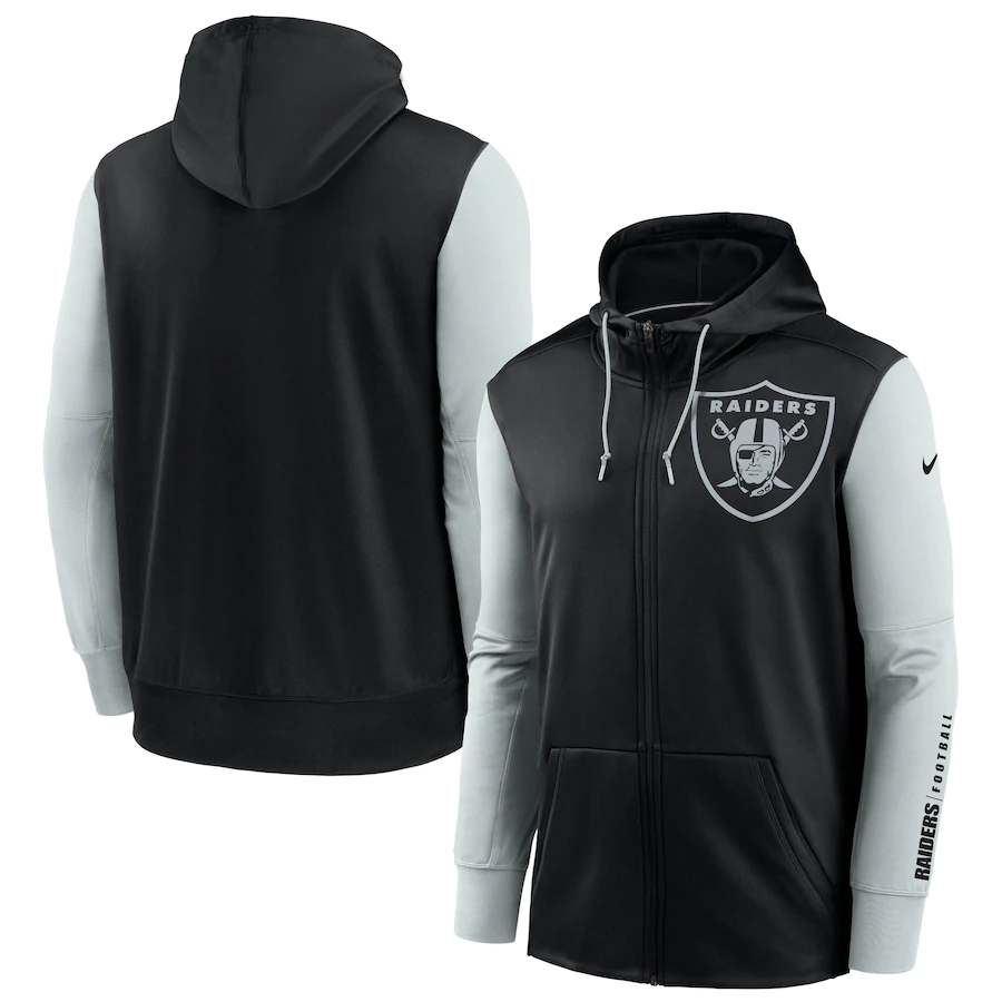 NFL Nike Las Vegas Raiders Black Silver Fan Gear Mascot Performance FullZip Hoodie